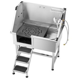 38" Dog Grooming Bath Tub Stainless Steel w/ Stairs Faucet Left Door