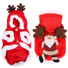 Pet Christmas Clothes Santa Claus Reindeer Antlers Costume Winter Outfit New Year Coat For Small Medium Dogs Cats Available in S/M/L/XL (Option: Red_M)